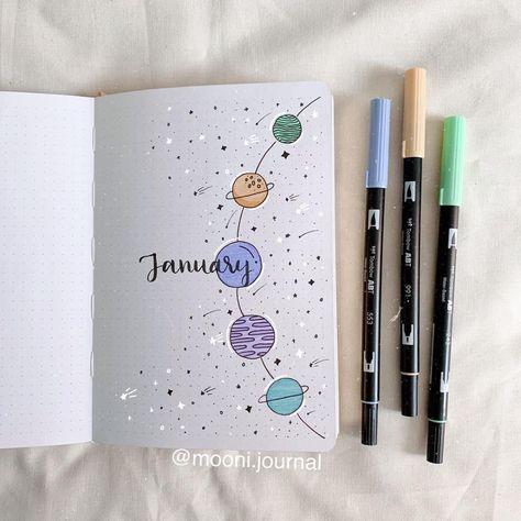january bullet journal cover ideas galaxy