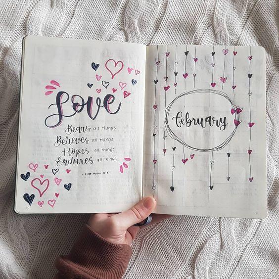 february bullet journal cover hearts
