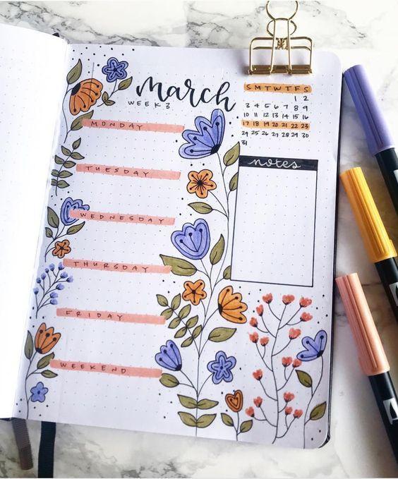 march bullet journal cover weekly