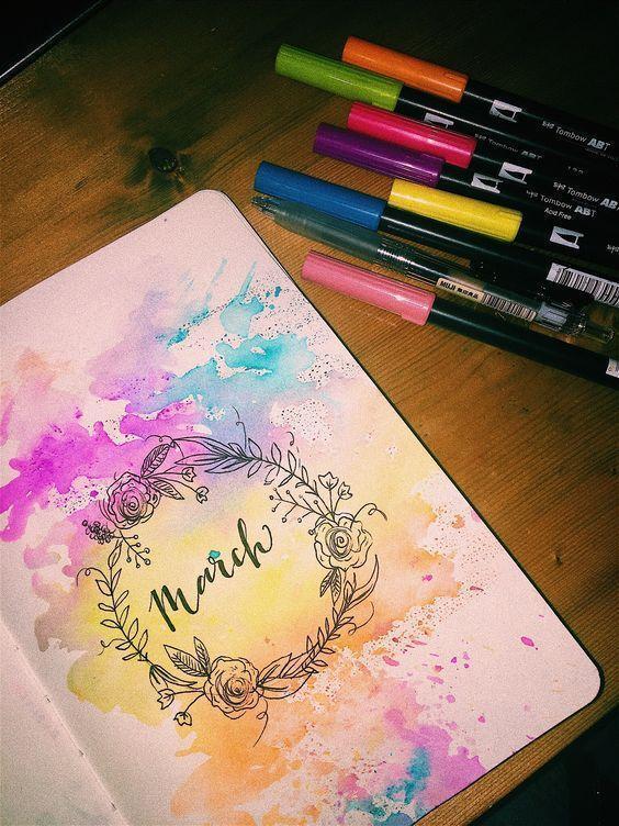 march bullet journal cover watercolour