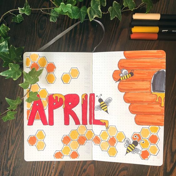 april bullet journal cover bees