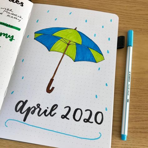 april bullet journal cover umbrella
