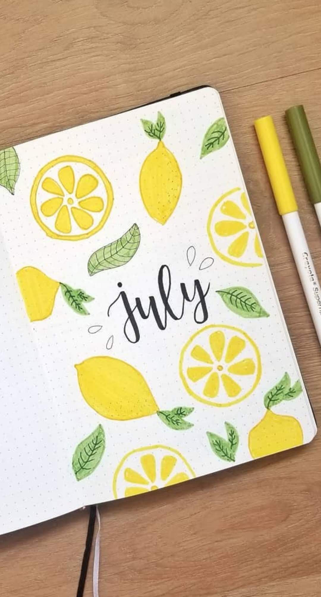 july bullet journal cover lemon