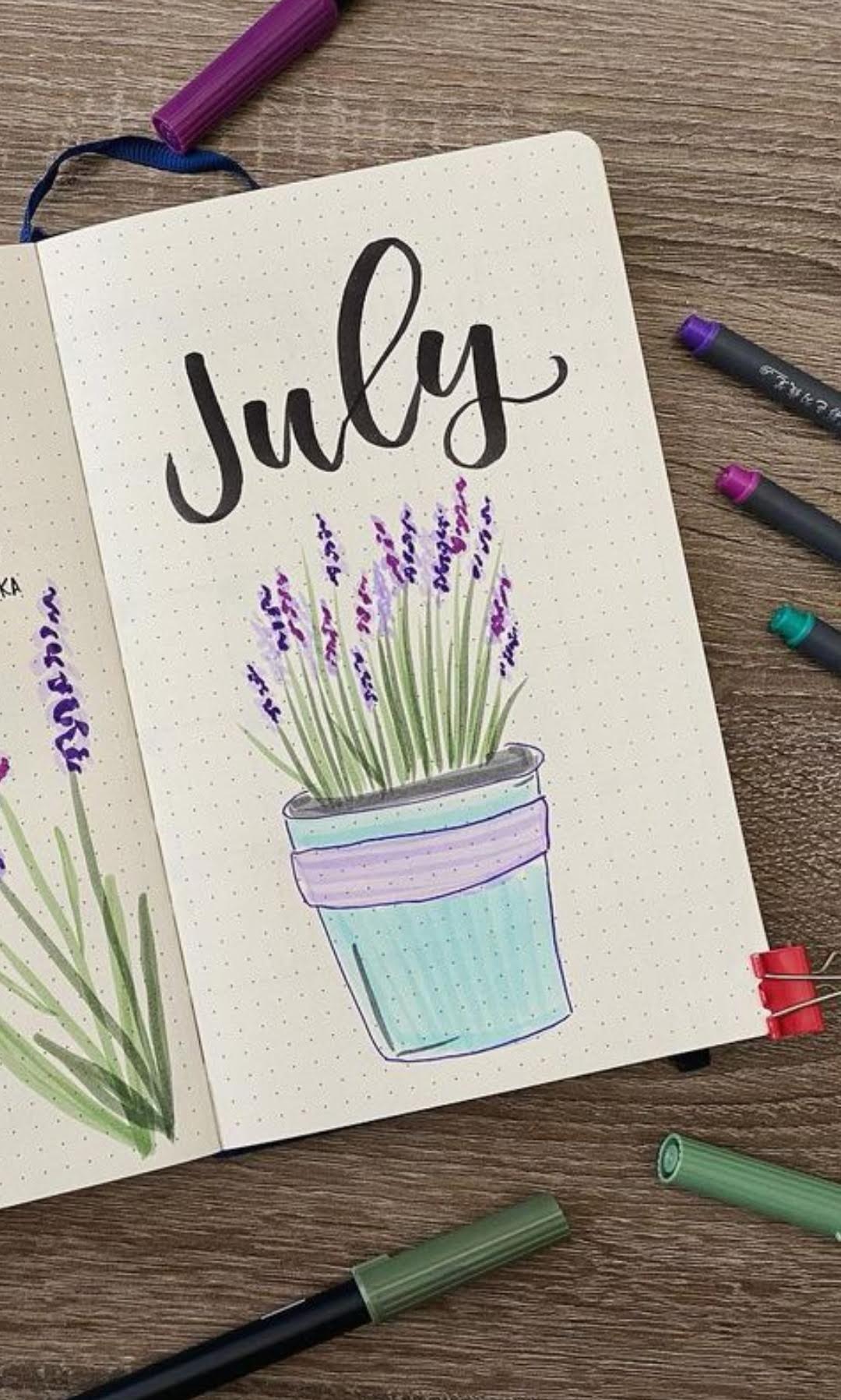 july bullet journal cover page