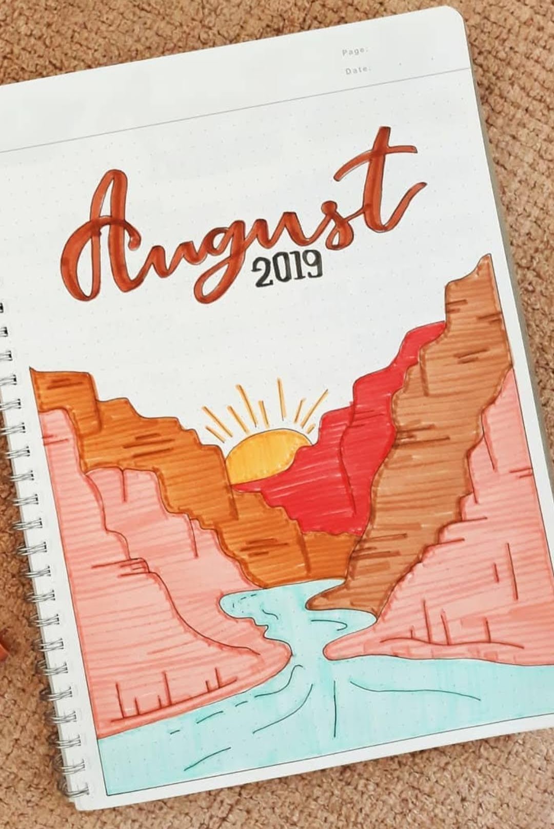 august bullet journal cover page