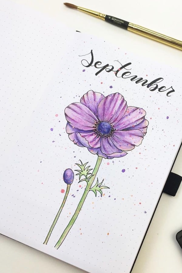 purple flower september bullet journal cover