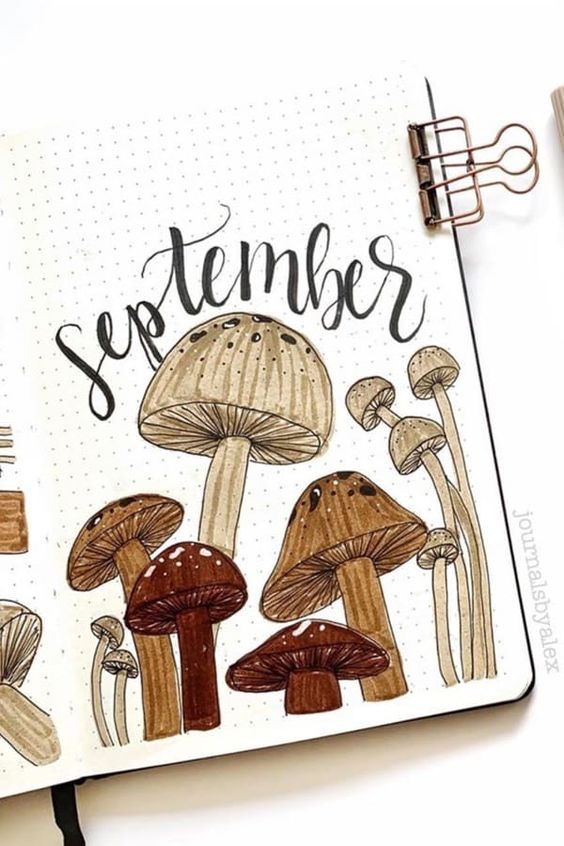 september bullet journal cover mushroom