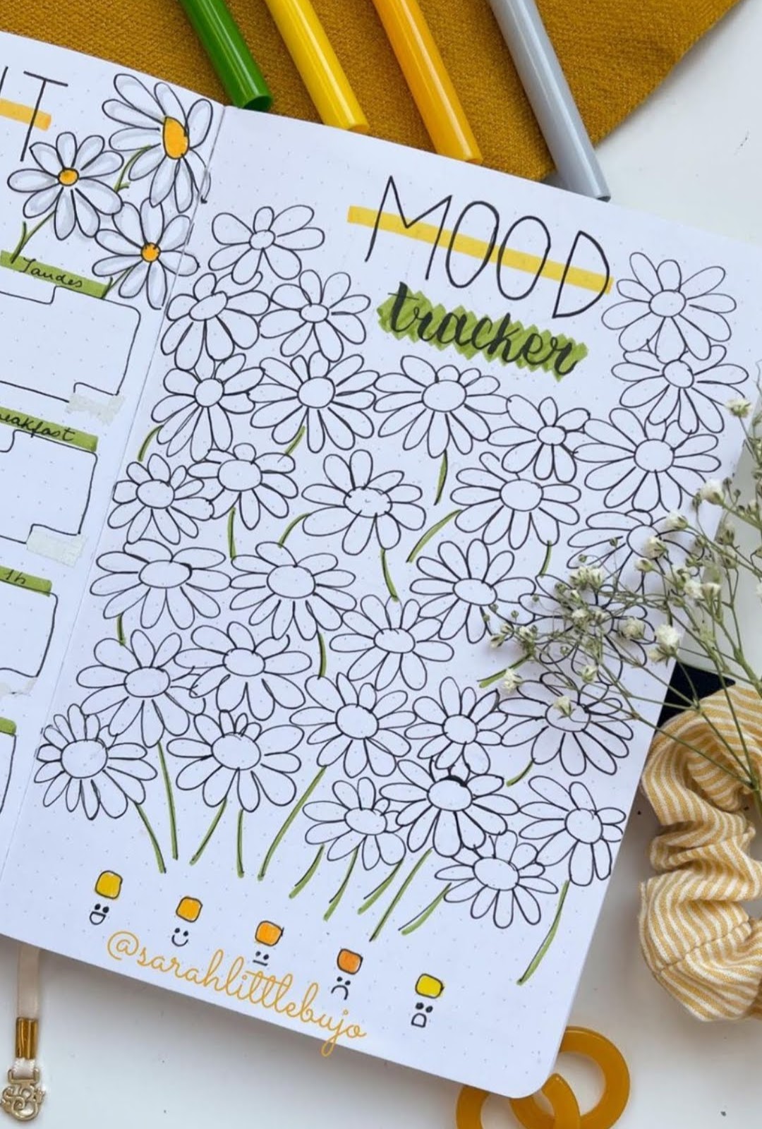 floral bullet journal mood tracker