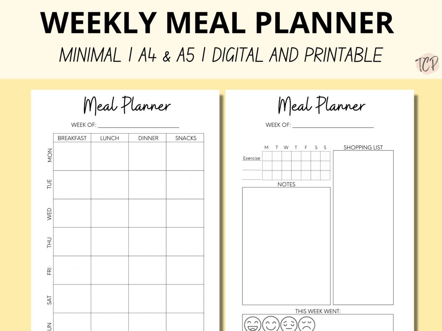 weekly meal planner printable pack