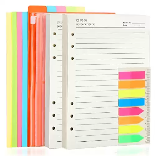 A5 Refill Paper Lined, 6 Ring Planner Binder Inserts
