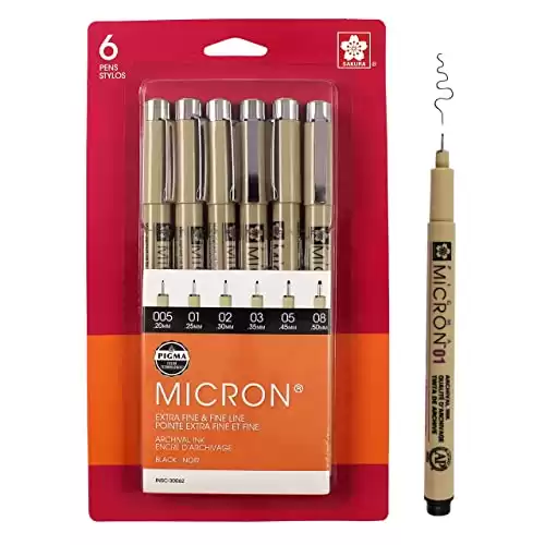SAKURA Pigma Micron Fineliner Pens 6 Pack
