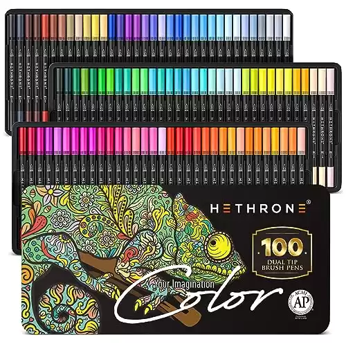 Hethrone Markers 100 Colors Dual Tip Brush Pens