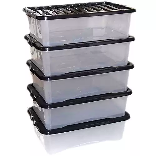 5 Under Bed Plastic Storage Boxes