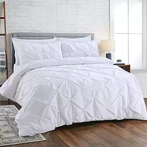 White Pinch Pleated Diamond Pintuck Duvet Cover Set